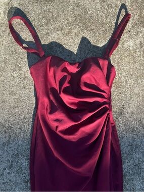 La Femme Wine Evening Dress with Spaghetti Straps